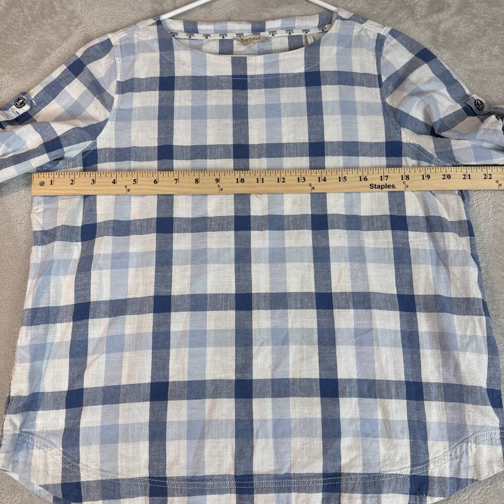 Barbour Women’s Plaid Popover Roll Sleeve Blue Preppy s/s Top Tunic Shirt 10 - Picture 5 of 7